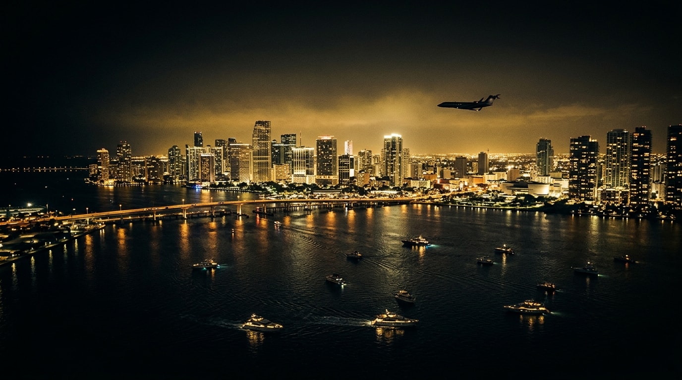 Miami skyline at night — LR Miami VIP Experiences